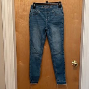 Girls jeggings, pull on, raw hem